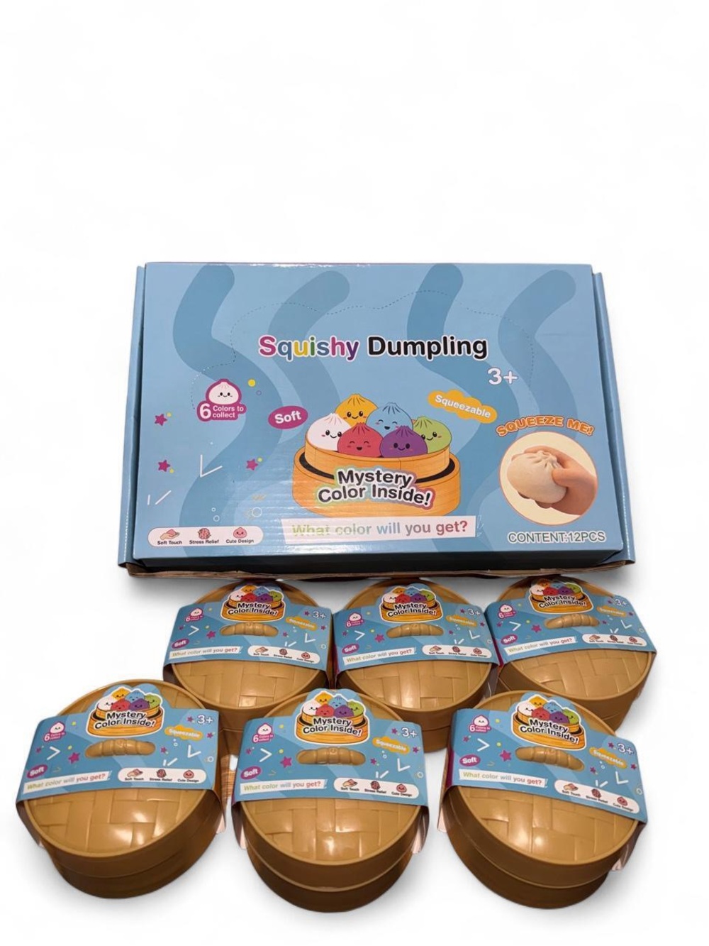 Lot bundle of 6 squishy dumpling mystery sensory fidget toys with box